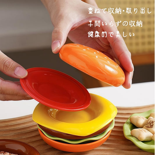 アズキリョウヒン【陶器製】ハンバーガー型ソースディッシュ